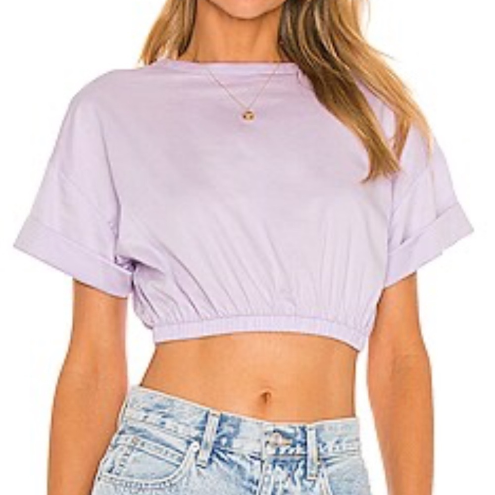 Aerie Green Cotton Jersey Cropped Crew Neck Short Sleeve Top Elastic Hem M - Picture 5 of 5